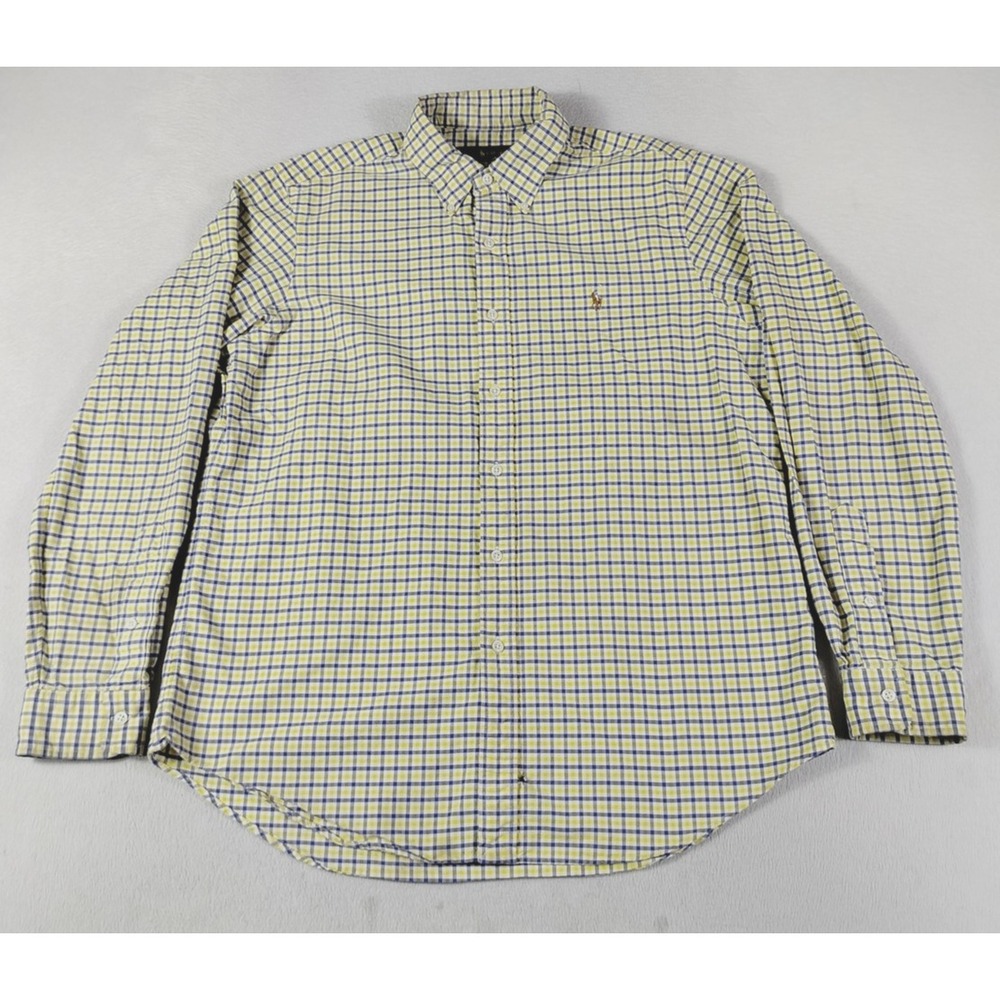 Ralph Lauren‎ Shirt Mens Large Yellow Blue Check Long Sleeve Button Down Pony